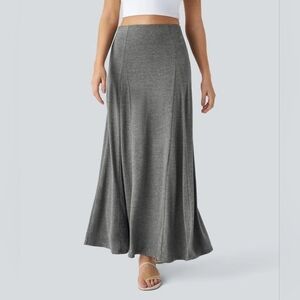 HALARA High Waisted Side Zipper Maxi Casual Flare Skirt In Gray